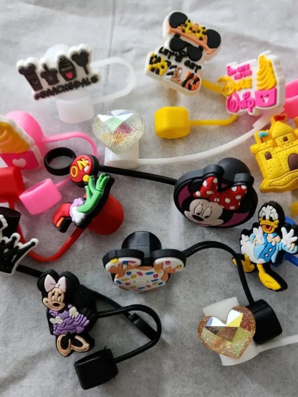 NEW Disney Mixed Adorable Silicone Straw Lid Covers Reusable Drink Cup Protector